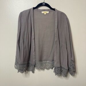 Rebellion Gray Open Front Lace 3/4 Sleeve top Womens Size L